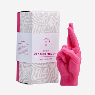 Fingers Crossed Pink CandleHand Kerze
