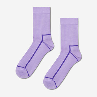 Contrast Stripe Short Crew Socks - Lilac