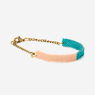 Seed Bead Color Block Bracelet Teal + Salmon Pink