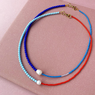 Two Tone Choker Necklace Red + Turquoise