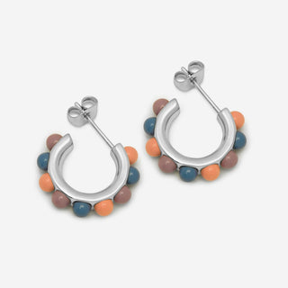 Flower Hoops Color Pair Silver Plated